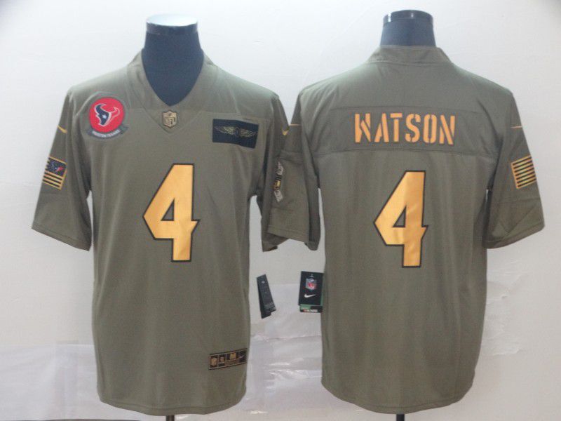Men Houston Texans 4 Watson Gold Nike Olive Salute To Service Limited NFL Jersey